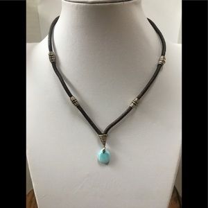 Marahlago Larimar Teardrop Pendant on Leather Cord